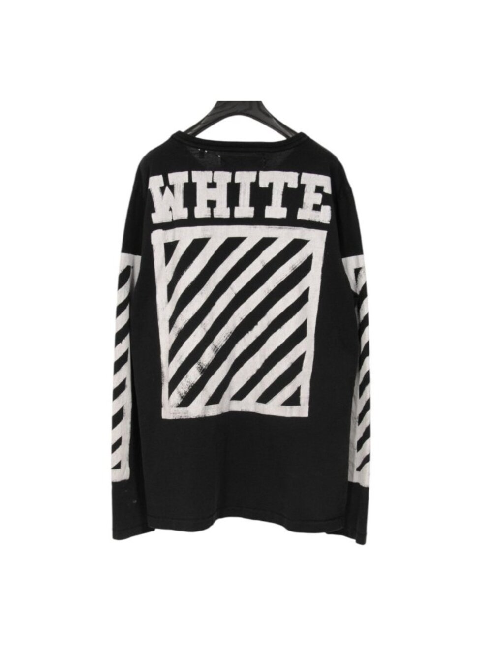 Off White Brushed Diagonal Long Sleeve T Shirt Size Large Black White Cotton